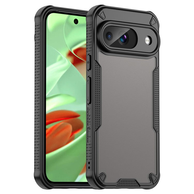 Armor Series For Google Pixel 9 Case PC+TPU Semi-Transparent Frosted Finish Protective Phone Cover - Black