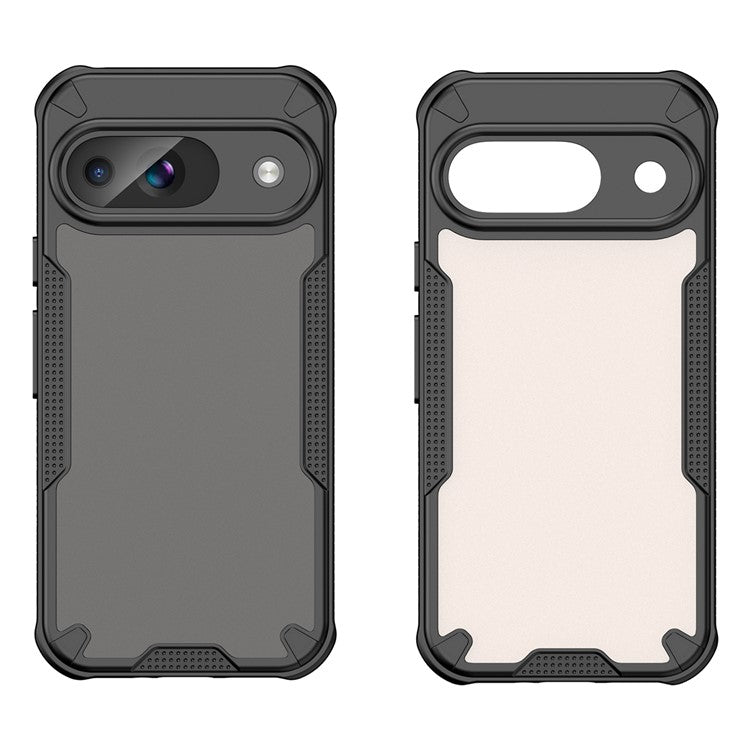 Armor Series For Google Pixel 9 Case PC+TPU Semi-Transparent Frosted Finish Protective Phone Cover - Black