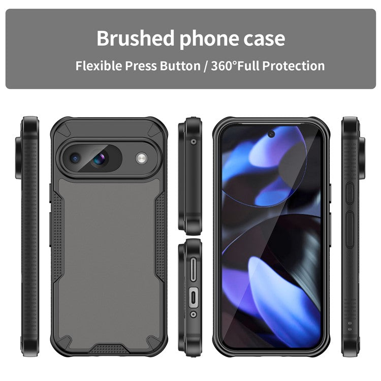 Armor Series For Google Pixel 9 Case PC+TPU Semi-Transparent Frosted Finish Protective Phone Cover - Black