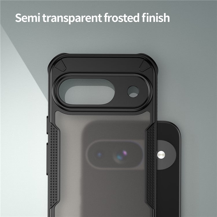 Armor Series For Google Pixel 9 Case PC+TPU Semi-Transparent Frosted Finish Protective Phone Cover - Black