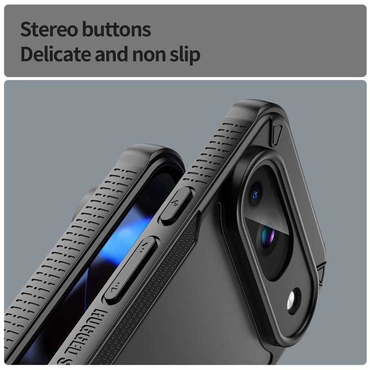 Armor Series For Google Pixel 9 Case PC+TPU Semi-Transparent Frosted Finish Protective Phone Cover - Black