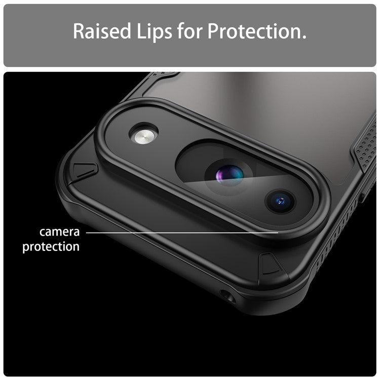 Armor Series For Google Pixel 9 Case PC+TPU Semi-Transparent Frosted Finish Protective Phone Cover - Black