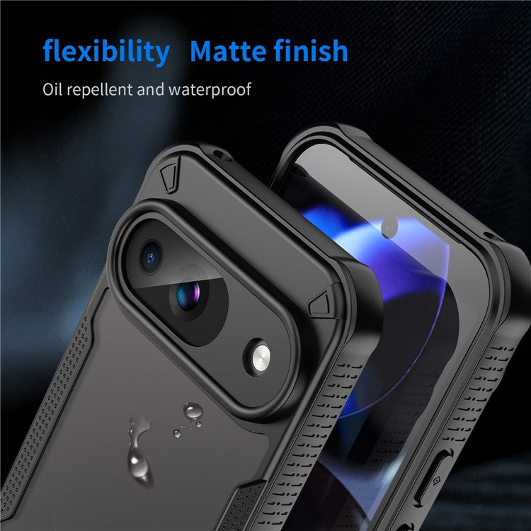 Armor Series For Google Pixel 9 Case PC+TPU Semi-Transparent Frosted Finish Protective Phone Cover - Black