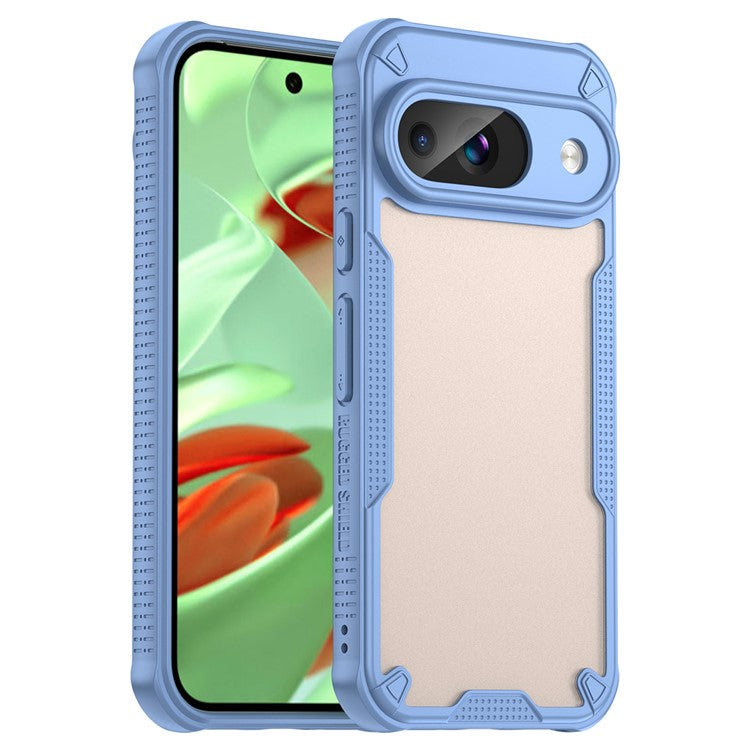 Armor Series For Google Pixel 9 Case PC+TPU Semi-Transparent Frosted Finish Protective Phone Cover - Blue