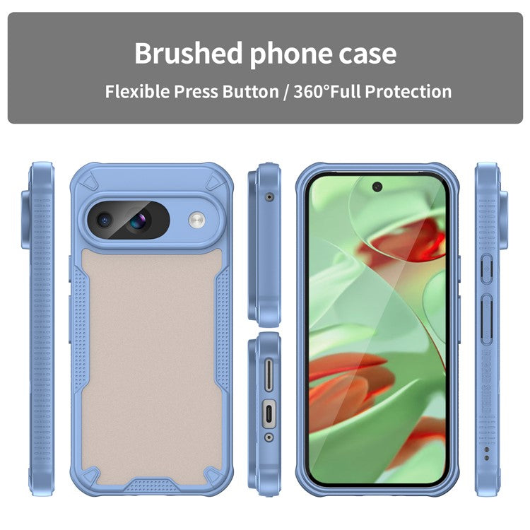 Armor Series For Google Pixel 9 Case PC+TPU Semi-Transparent Frosted Finish Protective Phone Cover - Blue