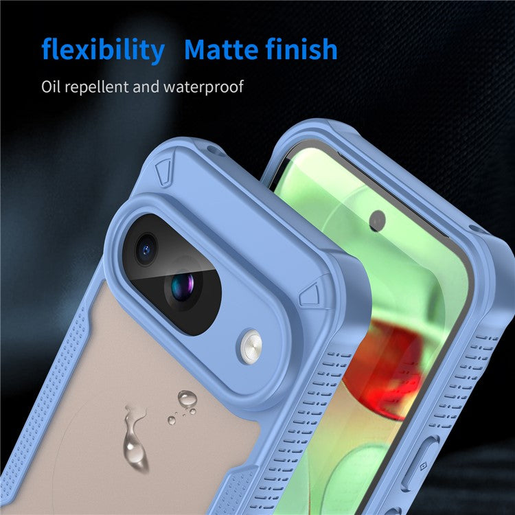 Armor Series For Google Pixel 9 Case PC+TPU Semi-Transparent Frosted Finish Protective Phone Cover - Blue