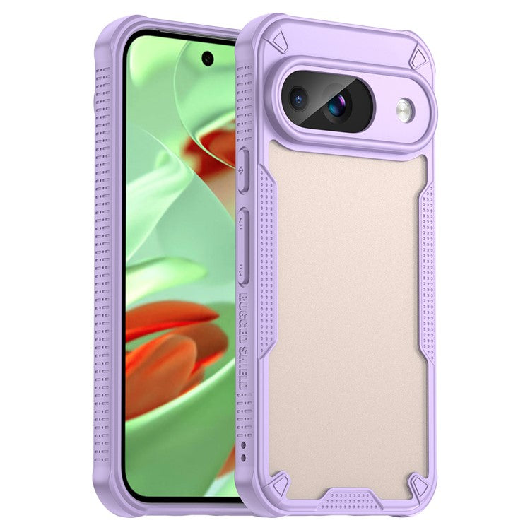Armor Series For Google Pixel 9 Case PC+TPU Semi-Transparent Frosted Finish Protective Phone Cover - Purple