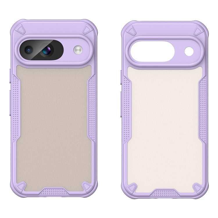 Armor Series For Google Pixel 9 Case PC+TPU Semi-Transparent Frosted Finish Protective Phone Cover - Purple