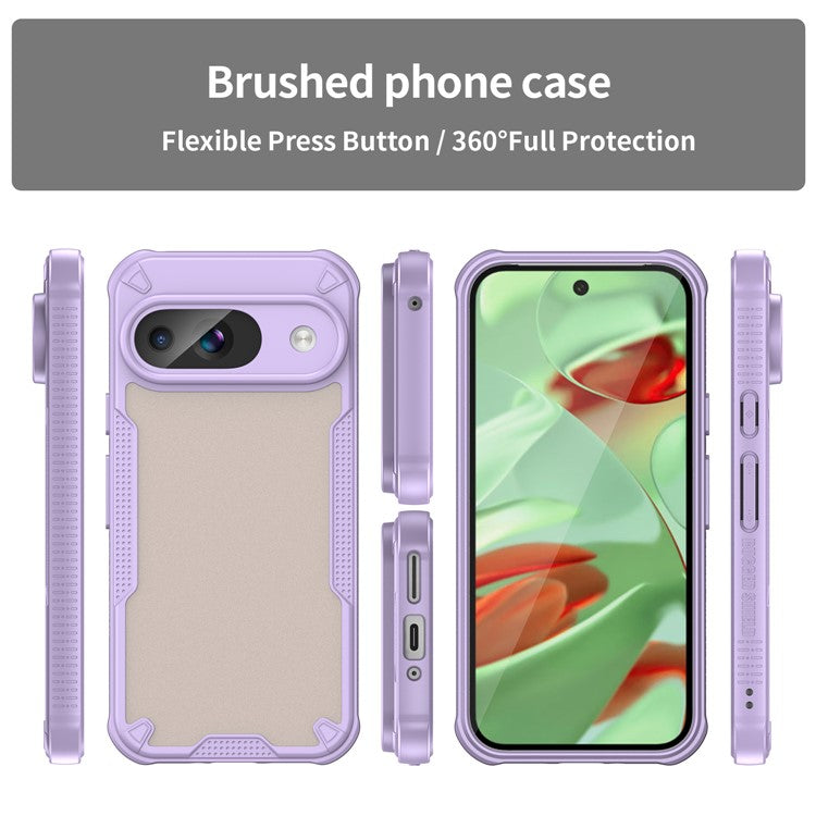 Armor Series For Google Pixel 9 Case PC+TPU Semi-Transparent Frosted Finish Protective Phone Cover - Purple