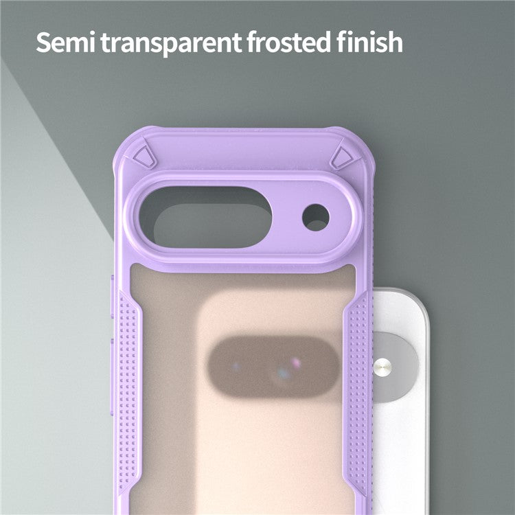 Armor Series For Google Pixel 9 Case PC+TPU Semi-Transparent Frosted Finish Protective Phone Cover - Purple