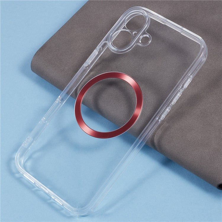 For iPhone 16 Plus Case Compatible with MagSafe CD Vein TPU+Acrylic Phone Cover - Red