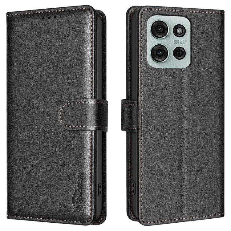 BINFEN COLOR BF32 For Motorola Moto G75 5G Leather Case Wallet RFID Blocking Phone Cover - Black