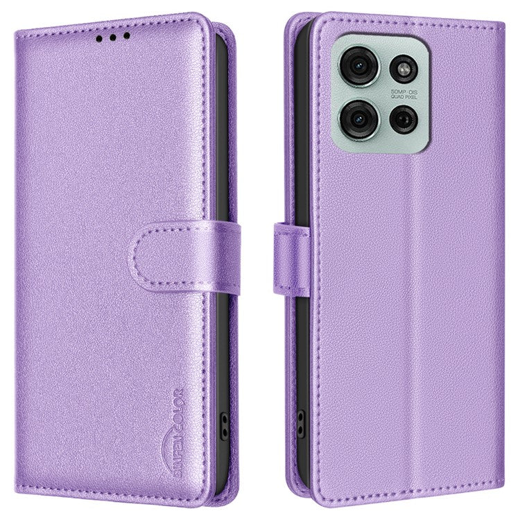 BINFEN COLOR BF32 For Motorola Moto G75 5G Leather Case Wallet RFID Blocking Phone Cover - Purple