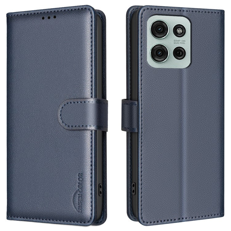 BINFEN COLOR BF32 For Motorola Moto G75 5G Leather Case Wallet RFID Blocking Phone Cover - Blue