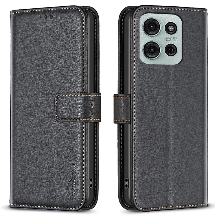 BINFEN COLOR BF17 For Motorola Moto G75 5G Case Wallet Folio Flip Leather Cover - Black