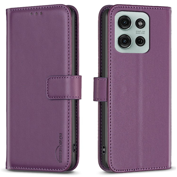 BINFEN COLOR BF17 For Motorola Moto G75 5G Case Wallet Folio Flip Leather Cover - Dark Purple