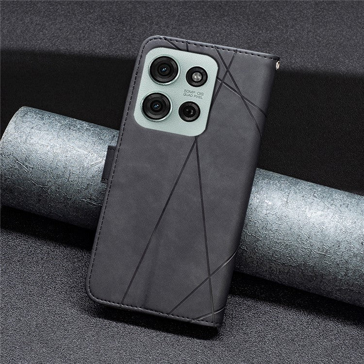 BINFEN COLOR BF05 For Motorola Moto G75 5G Case Leather Phone Cover Wallet Stand - Black