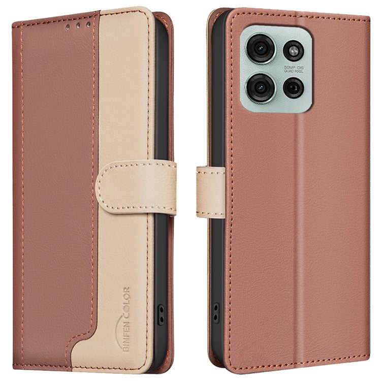 BINFEN COLOR BF33 for Motorola Moto G75 5G Leather Case Splicing Color RFID Blocking - Brown