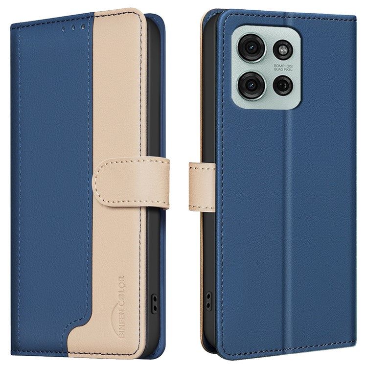 BINFEN COLOR BF33 for Motorola Moto G75 5G Leather Case Splicing Color RFID Blocking - Blue