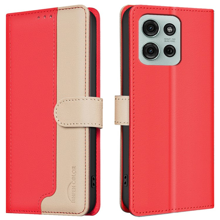 BINFEN COLOR BF33 for Motorola Moto G75 5G Leather Case Splicing Color RFID Blocking - Red