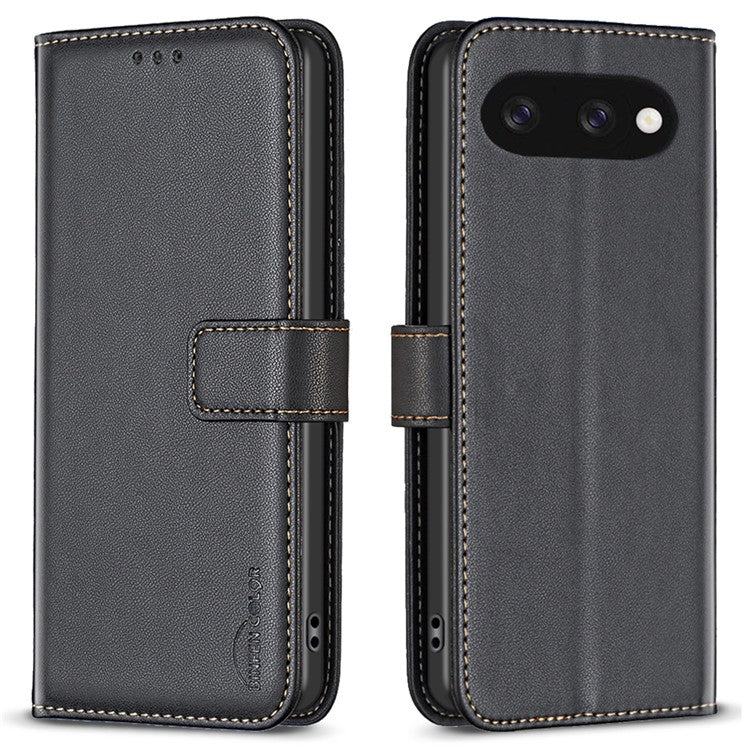 BINFEN COLOR BF17 For Google Pixel 9a Case Wallet Folio Flip Leather Cover - Black