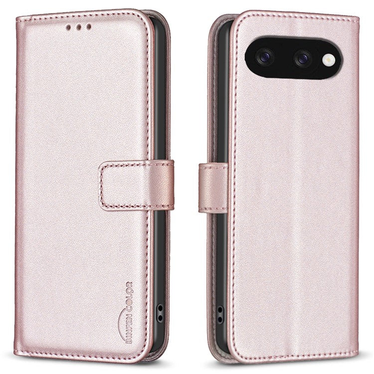 BINFEN COLOR BF17 For Google Pixel 9a Case Wallet Folio Flip Leather Cover - Rose Gold