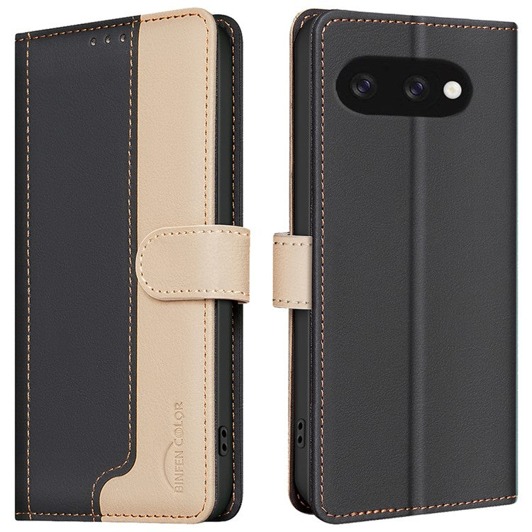 BINFEN COLOR BF33 for Google Pixel 9a Leather Case Splicing Color RFID Blocking - Black