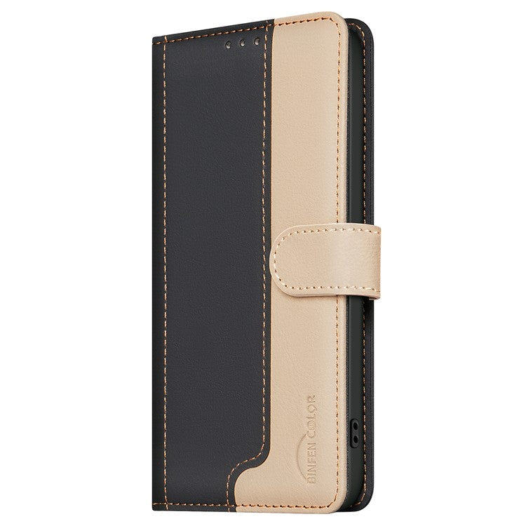 BINFEN COLOR BF33 for Google Pixel 9a Leather Case Splicing Color RFID Blocking - Black