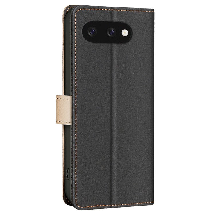 BINFEN COLOR BF33 for Google Pixel 9a Leather Case Splicing Color RFID Blocking - Black