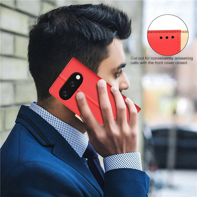 BINFEN COLOR BF33 for Google Pixel 9a Leather Case Splicing Color RFID Blocking - Red