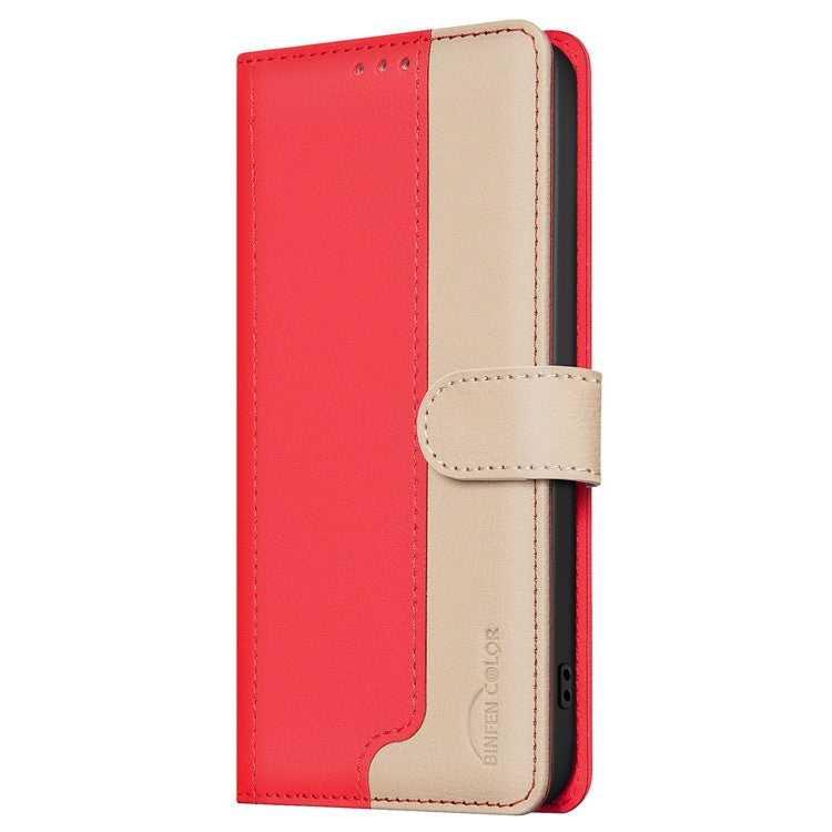 BINFEN COLOR BF33 for Google Pixel 9a Leather Case Splicing Color RFID Blocking - Red