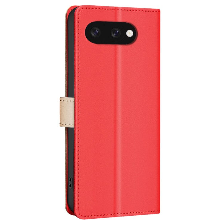 BINFEN COLOR BF33 for Google Pixel 9a Leather Case Splicing Color RFID Blocking - Red