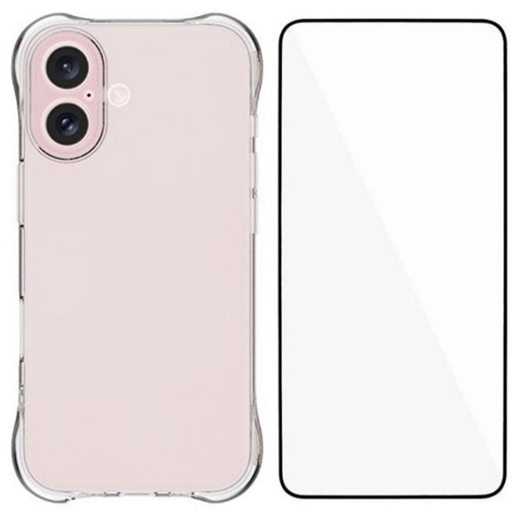 WANLONFENG WL Series for iPhone 16 TPU Case 2.0mm Phone Cover with Tempered Glass Film