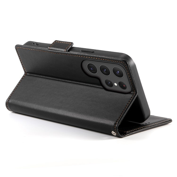 DF-010 For Samsung Galaxy S25 Ultra Stand Case PU Leather Wallet Phone Cover - Black