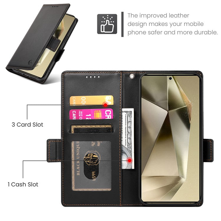 DF-010 For Samsung Galaxy S25 Ultra Stand Case PU Leather Wallet Phone Cover - Black