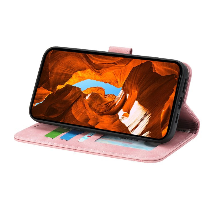 DIERFENG DF-03 For Samsung Galaxy S25 Leather Case Lines Imprint Wallet Phone Cover - Pink