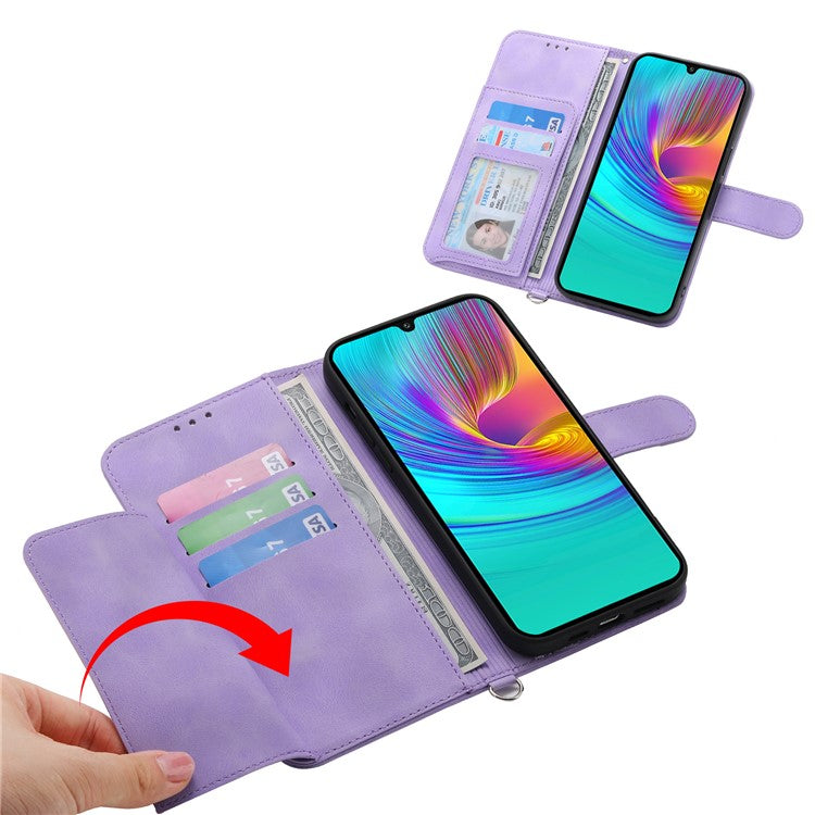 For Samsung Galaxy S25 Case Flower Pattern PU Leather Wallet Phone Cover with Strap - Light Purple