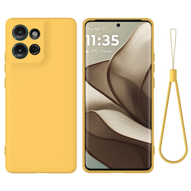 For Motorola Moto G75 5G Case Liquid Silicone Anti-Scratch Phone Cover with Hand Strap - Yellow