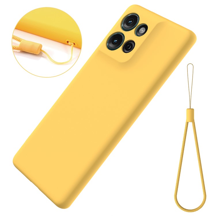 For Motorola Moto G75 5G Case Liquid Silicone Anti-Scratch Phone Cover with Hand Strap - Yellow