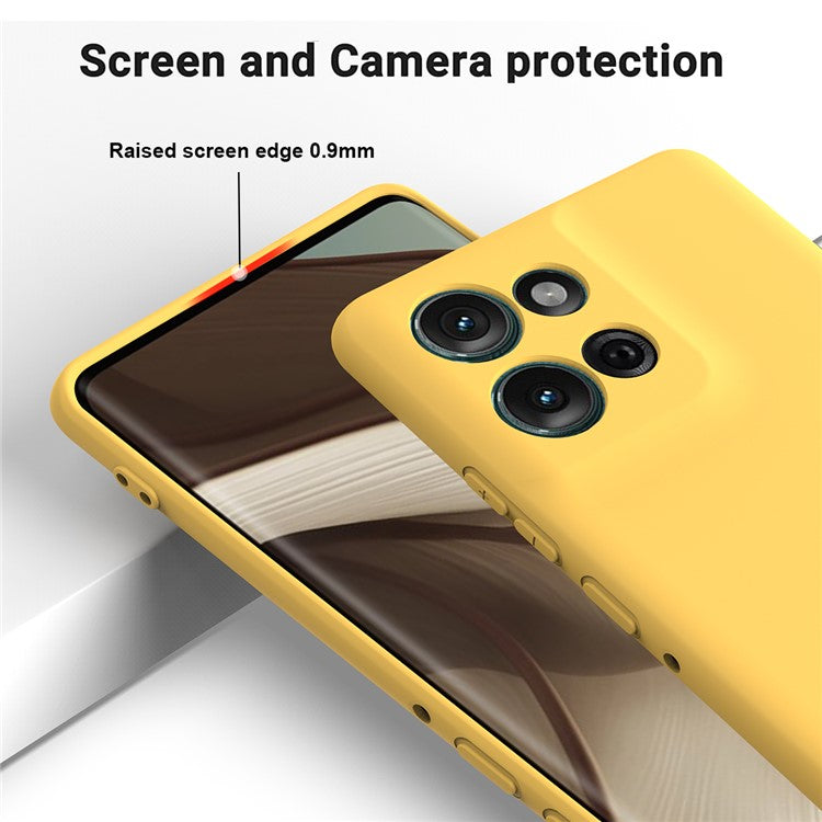 For Motorola Moto G75 5G Case Liquid Silicone Anti-Scratch Phone Cover with Hand Strap - Yellow