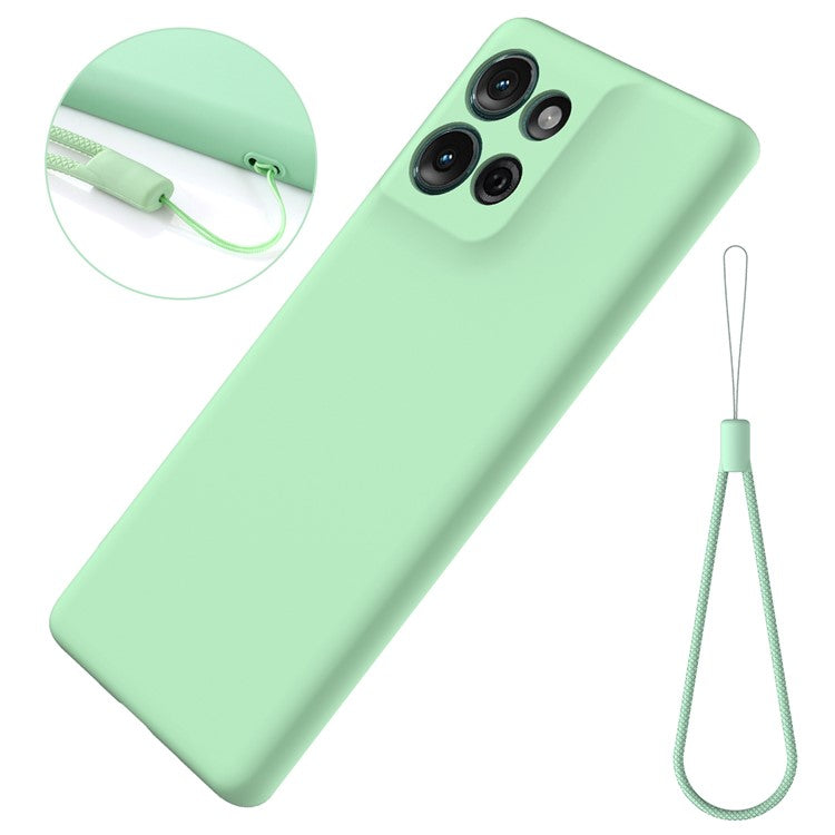 For Motorola Moto G75 5G Case Liquid Silicone Anti-Scratch Phone Cover with Hand Strap - Green