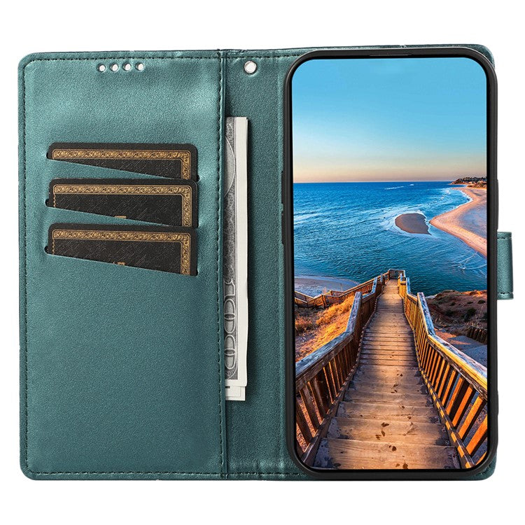 DF-06 For Xiaomi Redmi Note 14 5G / 14 4G Phone Case Line Imprint Leather Wallet Cover - Green
