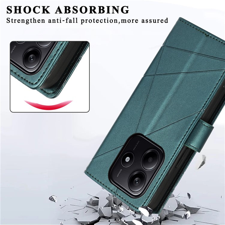 DF-06 For Xiaomi Redmi Note 14 5G / 14 4G Phone Case Line Imprint Leather Wallet Cover - Green