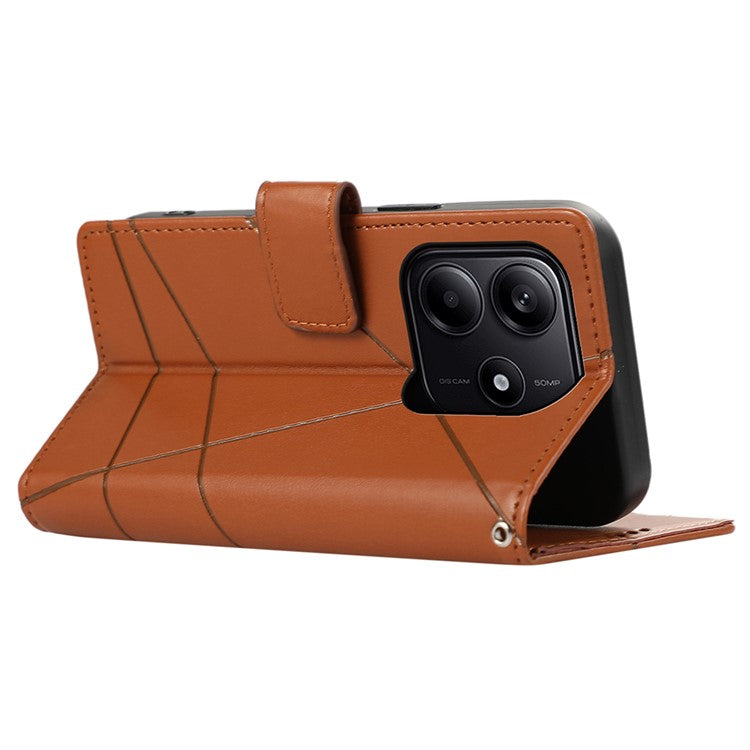 DF-06 For Xiaomi Redmi Note 14 5G / 14 4G Phone Case Line Imprint Leather Wallet Cover - Brown