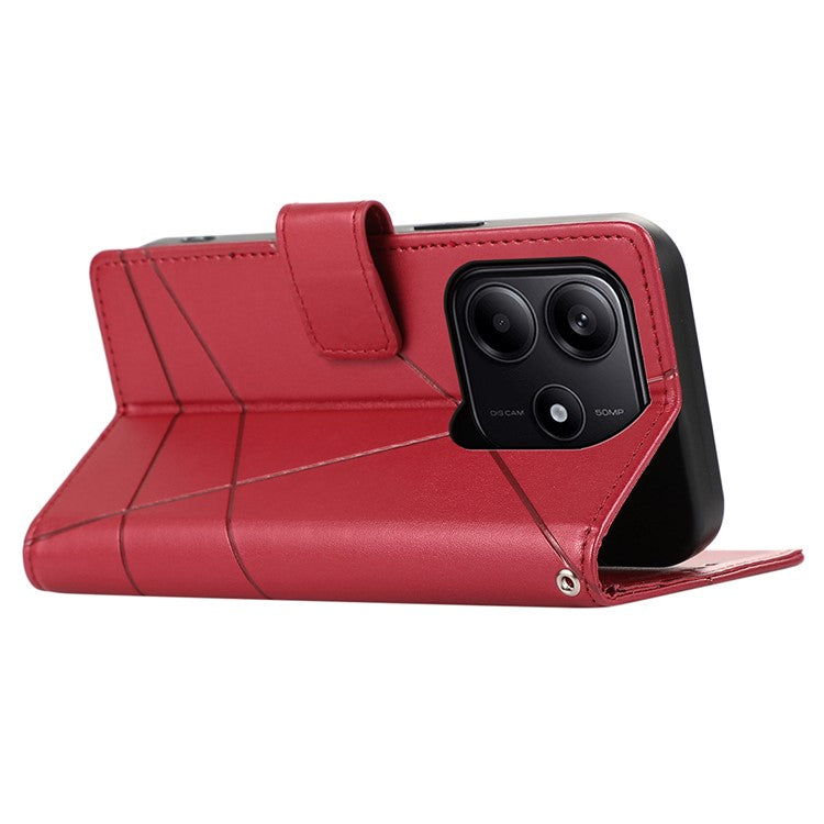 DF-06 For Xiaomi Redmi Note 14 5G / 14 4G Phone Case Line Imprint Leather Wallet Cover - Red