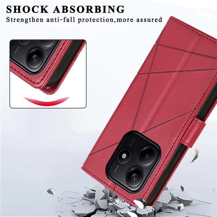 DF-06 For Xiaomi Redmi Note 14 5G / 14 4G Phone Case Line Imprint Leather Wallet Cover - Red