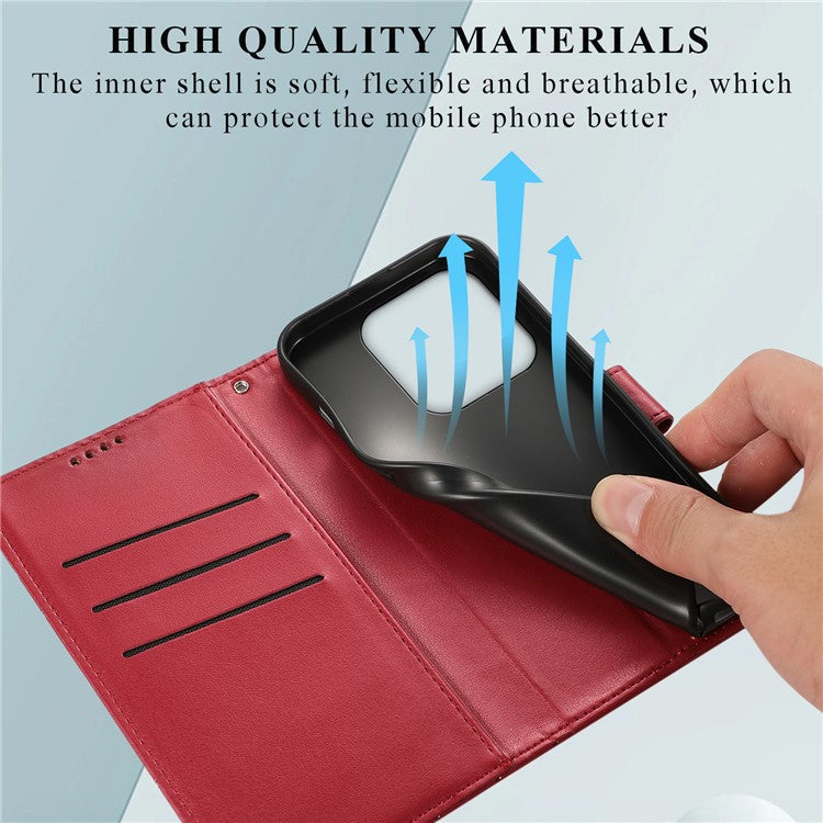 DF-06 For Xiaomi Redmi Note 14 5G / 14 4G Phone Case Line Imprint Leather Wallet Cover - Red