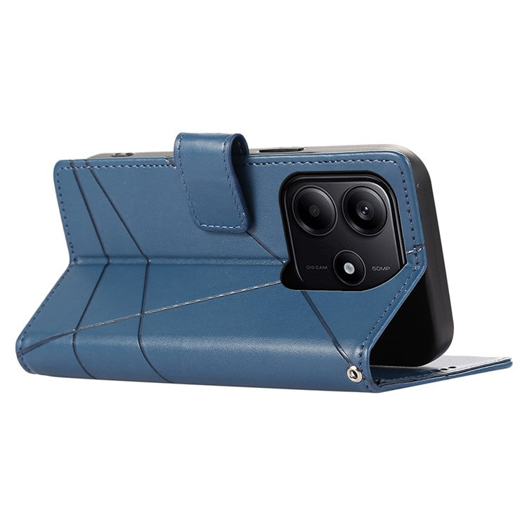 DF-06 For Xiaomi Redmi Note 14 5G / 14 4G Phone Case Line Imprint Leather Wallet Cover - Blue