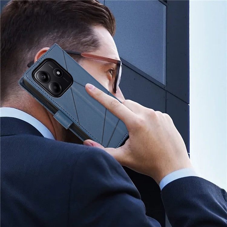 DF-06 For Xiaomi Redmi Note 14 5G / 14 4G Phone Case Line Imprint Leather Wallet Cover - Blue