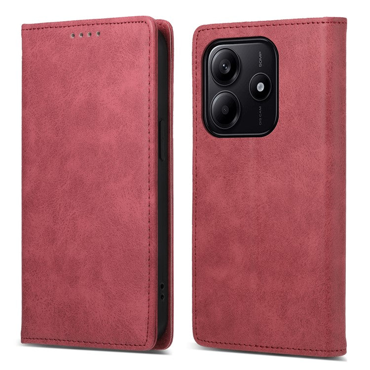 DF-05 For Xiaomi Redmi Note 14 5G / 14 4G Wallet Case RFID Blocking PU Leather Phone Cover - Red